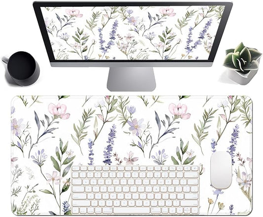 Floral Large Desk Mat 31.5 x 15.7 inch, Waterproof Extended Gaming Mousepad XXL, Aesthetic Flowers Desktop Mat, Non-Slip Keyboard and Laptop Pad, Computer Writing Mat for Home Office Accessories