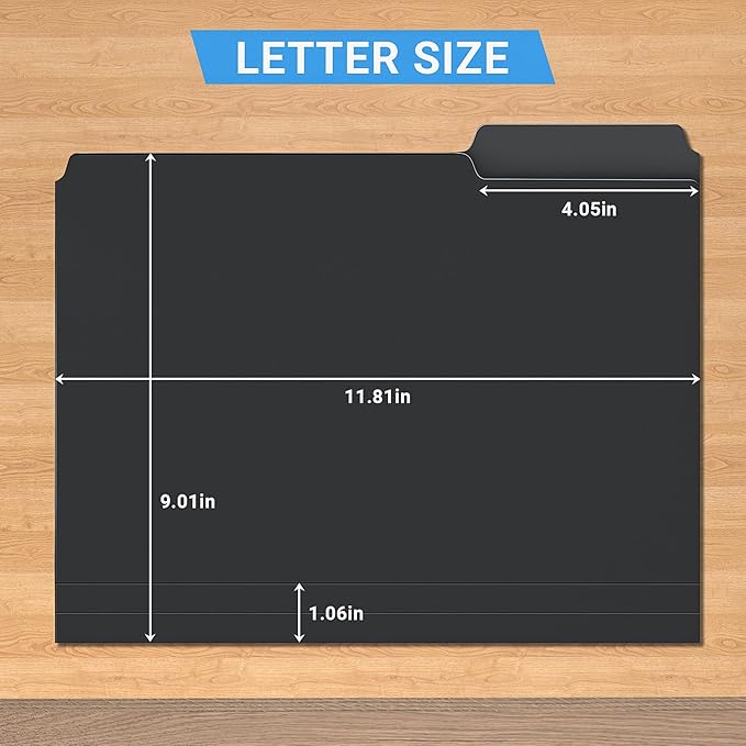 9 Pack Black Plastic File Folder,Fun Storage 3 Tab Heavy Duty Manila Folders with 1/3-Cut Tabs,Letter Size Poly Filing Folder,Durable Document Organizer for Office Home School, 8.5 x 11 Inches