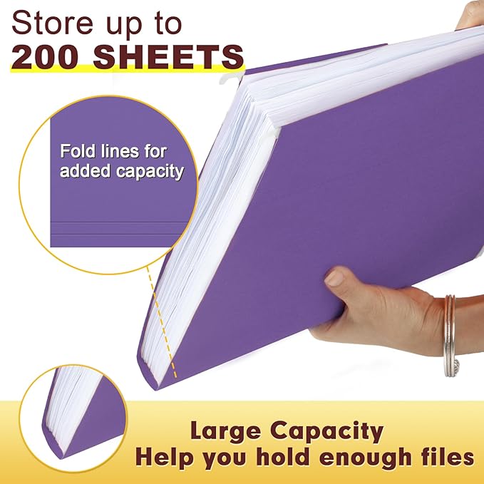 HERKKA Hanging File Folders, 30 Pack Reinforced Letter Size Hanging Folders, Designed for Bulky Files, Filing Cabinet, 1/5-Cut Adjustable Tabs (Purple)