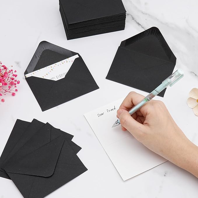 100 Pack 4 x 2.75" Mini Envelopes 120GSM Black Gift Card Envelopes Bulk Small Paper Gift Card Sleeves Greeting Card Business Card Tiny Envelope Pockets for Card & Invitation