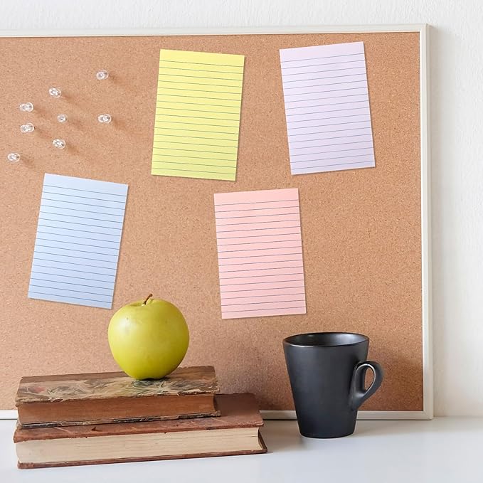 12 Pads Pastel Color Boho Sticky Notes 4x6 with Line, Lined Self Stick Notes Pads Boho Office Supplies, Vintage Aesthetic School Accessories 50 Sheets/pad