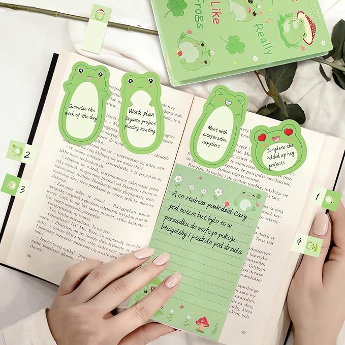 I Just Really Like Frogs Sticky Notes Set, Cute Sticky Notepads Cartoon Frogs Self-Stick Notes Pads Animal Sticky Notes Divider Tabs Writing Memo Pads for Frog Lovers Office School Supplies