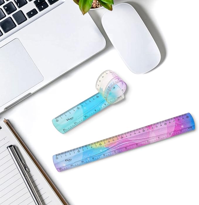 Grevosea 4 Pieces Flexible Rulers, 30cm/12inch Plastic Ruler Shatterproof Straight Edge Ruler Soft Bendable Rulers for School Classroom Office Kids & Adults
