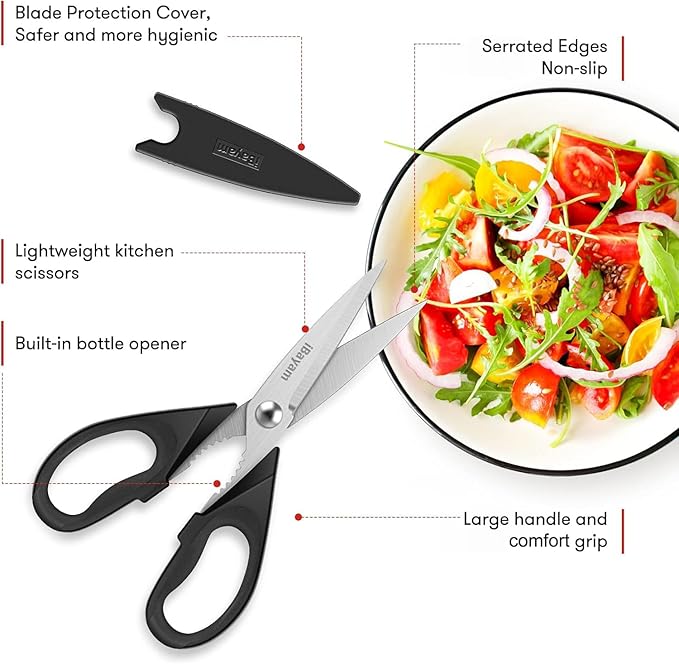 Black Kitchen Scissors - Heavy Duty Meat & Poultry Shears, Dishwasher Safe Stainless Steel Utility Scissors, 2-Pack Black Kitchen Utensils Set for New Home Essentials