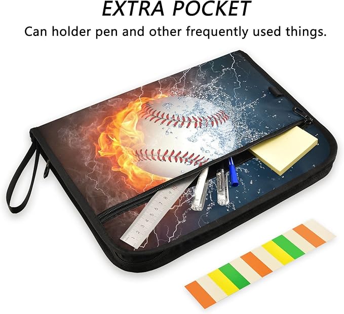 Gredecor Baseball Ball in Fire and Water Expanding File Folder 13 Pockets Sports Theme Expandable Filing Folders Accordion Document Files Organizer for A4 Letter Size Paper