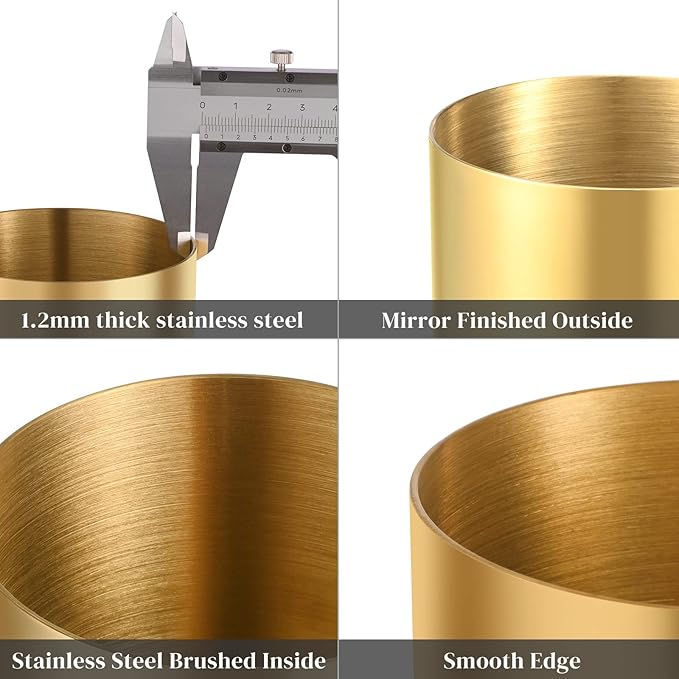 Gold Pencil Holder for Desk, 304 Stainless Steel Pencil Cup, Pen Holder Cup, Pen Pot, Makeup Brush Holder, Desktop Accessory Stationery Organizer