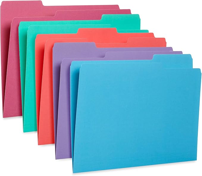 100 Blue Summit Supplies Colored File Folders Letter Size 1/3 Cut Tabs - Pastel File Folders, Colorful File Folders Multicolor, Durable 11pt Paper