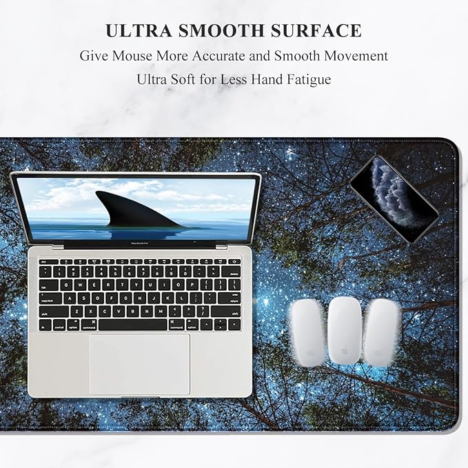 Auhoahsil Large Mouse Pad, XXL Gaming Mousepad, Desk Mat for Desktop, Thick Rubber, Big & Long Size, Stitched Edges, Full Desk Pad for Laptop & Computer, Extended 31.5 x 11.8 in, Silent Night Sky