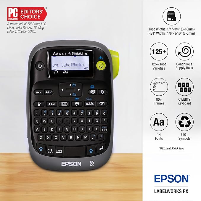 LABELWORKS Epson LW-PX300 Industrial Label Maker for Office – Compatible with Stickers, Magnets, and Shrink Tube, Portable Handheld Design, Label Maker and Tape Only