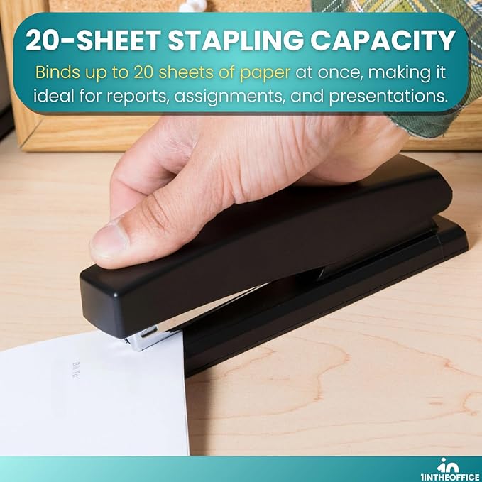 1InTheOffice Stapler with Staples, Office Stapler, 20-Sheet Capacity, 25,000 Standard Staples, Black