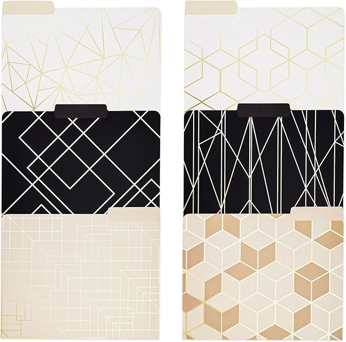 Paper Junkie 12-Pack Cute Geometric Gold Foil Decorative & Colored File Folders, Letter Size (9.5x11.5 in) - 1/3-Cut Tab File Folders for Office Supplies - Aesthetic Office Supplies