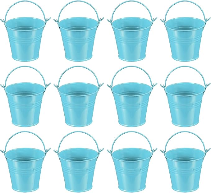PATIKIL 2.7"x2.3" Small Metal Buckets with Handle, 12 Pcs Mini Galvanized Bucket Colorful Easter Buckets for Crafts Party Favors Decoration, Blue
