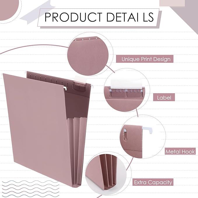 Yaomiao 24 Pack Hanging File Folders 3 Pleats Letter Size File Cabinet Folders with 1/5-Cut Adjustable Tabs Expandable Document Cabinet Colored for Home Desk Office Organization(Retro Color)