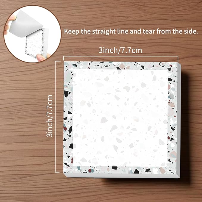 Sticky Notes, 2 Pads, 3x3 inches, Cute Colorful Fun Self-Stick Note Pads, Easy Post, Strong Adhesive Notepad Multicolor Terrazzo Marble