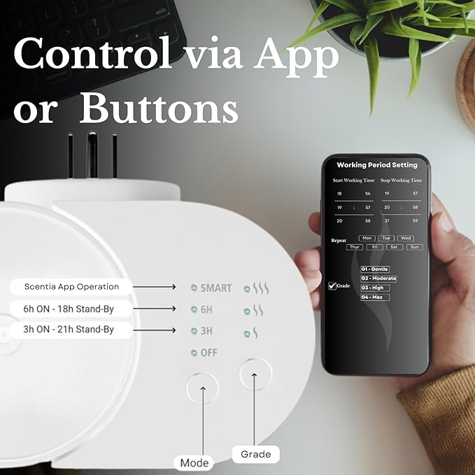 Home Scent Diffuser Starter Kit |Plug in Waterless Aroma Diffuser for Essential Oils | for Home, Office,Spa, Smart App | Covers up to 500 Sq. Ft. | White | 20ml Oil Included- Best Gift