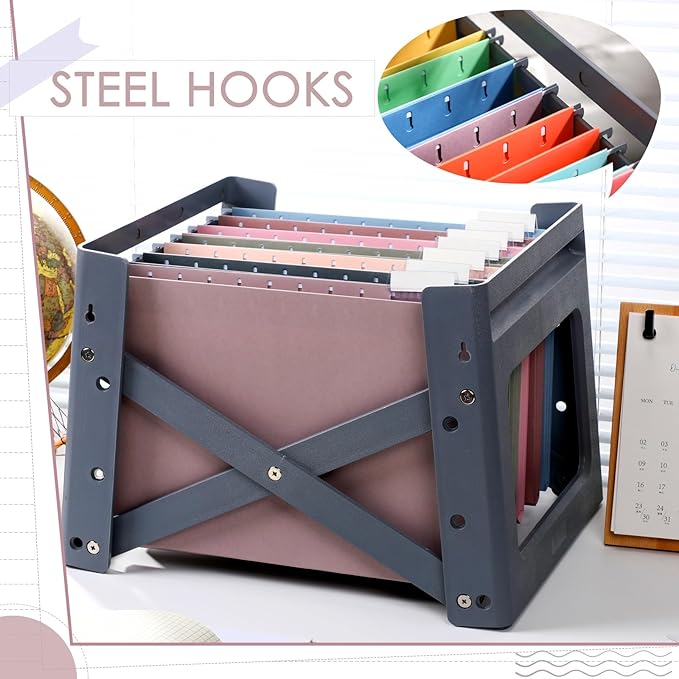 Yaomiao 24 Pack Hanging File Folders 3 Pleats Letter Size File Cabinet Folders with 1/5-Cut Adjustable Tabs Expandable Document Cabinet Colored for Home Desk Office Organization(Retro Color)