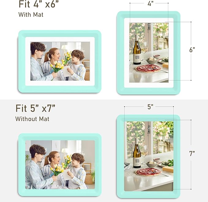 1-Pack 5x7 Picture Frame or 4x6 with Mat – Shatterproof Plastic Photo Frame for Family, Nursery, and Playroom, Wall & Tabletop Picture Frames for Home, Office, Safe & Lightweight Design in Light Green