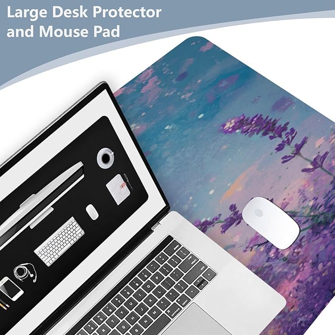 Mouse Pad Desk Mat Leather Desk Pad Large Gaming Desk Cover Protector Mat for Keyboard Computer Laptop Office Waterproof 35.4 x 16.5 Inch Lavender Eiffel Tower Purple