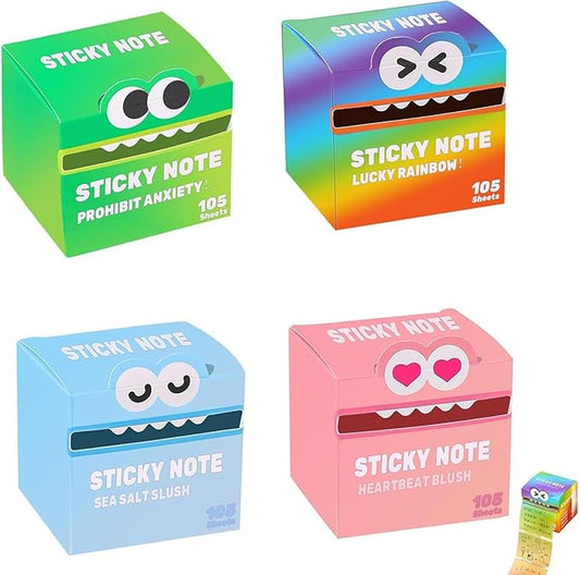 Cute Monster Pattern Sticky Note, 105 Sheets/Roll Fun Pastel Pull-Out Memo Pads, Cute Post it Notes, Easy Post Memo Pads, Funny Back to School Gift for Teachers & Students (4 Boxes)