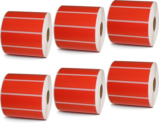 BETCKEY - 3" x 1" UPC Barcode & Address Labels Compatible with Zebra & Rollo Label Printer,Premium Adhesive & Perforated[Red, 6 Rolls, 8250 Labels]