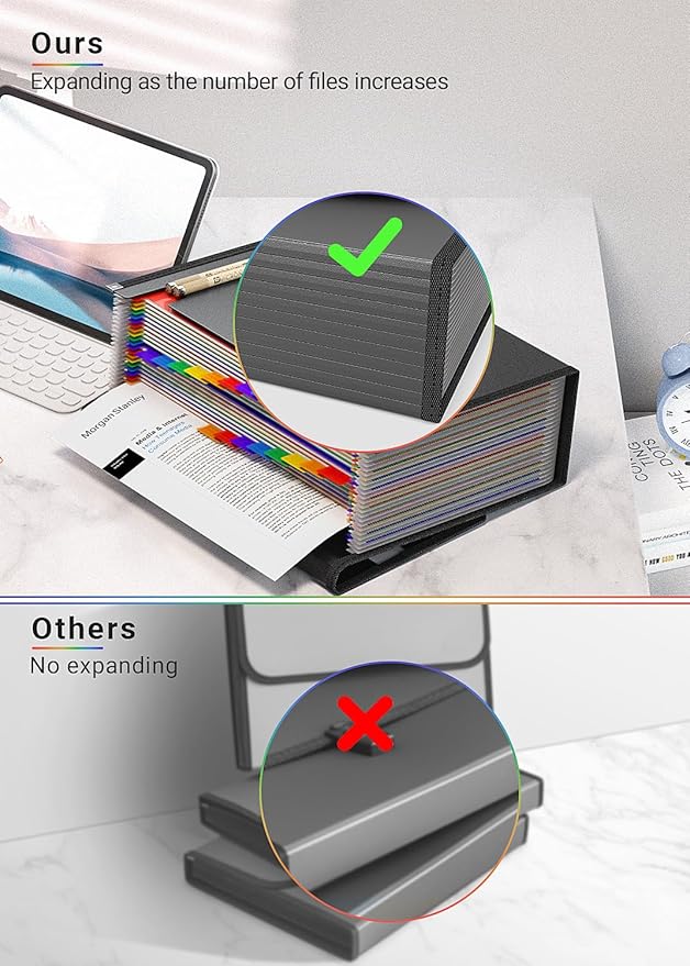 25 Pockets Accordion File Organizer with Handle,Expanding File Folders for Documents, A4/Letter Size Paper,a-z Tabs,Perfect Expandable Accordian Filing Folders with Visible Window