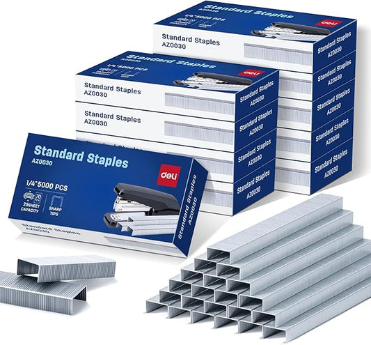 Deli Staples, 50000 Staples, Standard Staples for Desktop Staplers, 1/4'' Length, 210/Strip, 10 Boxes of 5000 Each