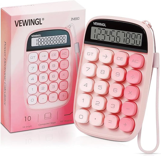 VEWINGL Mechanical Switch Calculator, 10 Digit LCD Display and Buttons, Great for Everyday Life and Basic Office Work, with Battery
