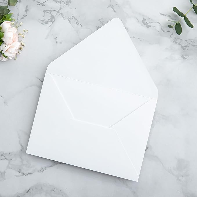 PONATIA 50PCS A7 Euro Flap Envelopes, 5.25 x 7.25'' White Envelopes for Weddings Invitations, Photos, Postcards, Greeting Cards, Christmas Gift Cards, Acrylic Mailing (White (No Liner)