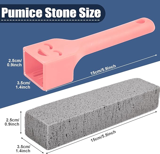 Navona 10 Pack Pumice Stone Scouring Sticks with 2 Universal Handles, Grey Pumice Stone Cleaner for Cleaning Toilets, Bathrooms, Kitchens, Spas and Pools
