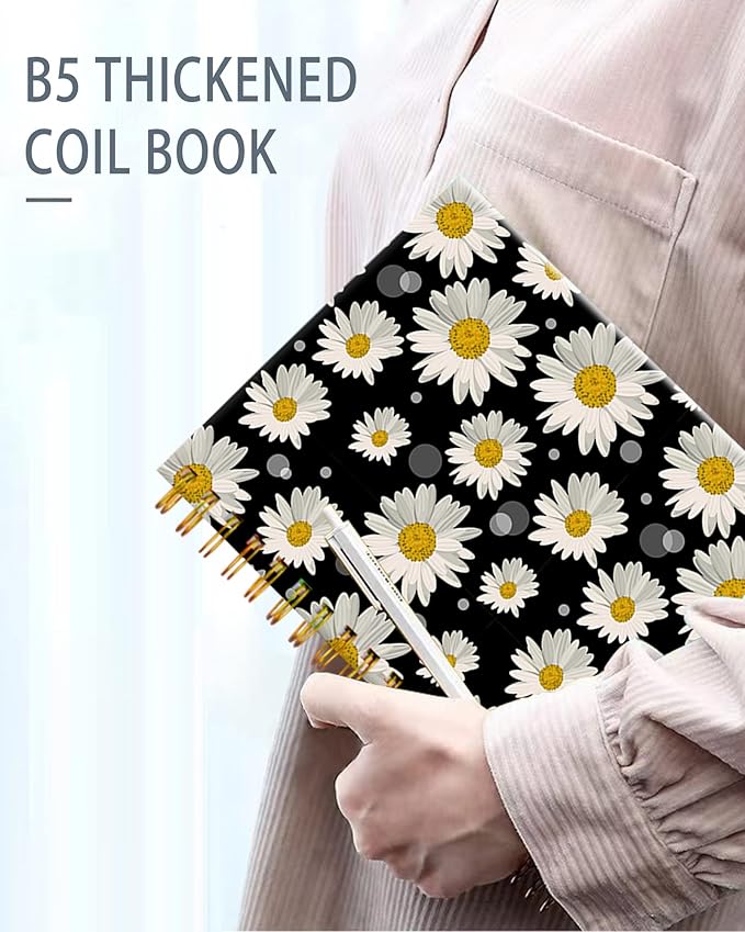 iampanda Spiral Journal Notebook,Cute Strong Twin-Wire Binding with Premium Paper for Girl Women,60 Sheets A5 College Ruled Notebook/Journal,Perfect for School Office Home Gifts,White Daisy Design