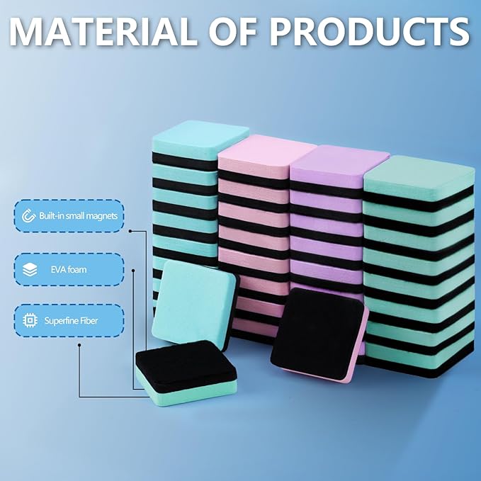 XKDOUS 35 Pack Square Magnetic Dry Erase Eraser, 2x2 Inch Small Whiteboard Eraser for Kids & Classroom, Mini White Board Eraser, Effective Dry Erase Board Eraser for Teachers & Students (4 Colors)