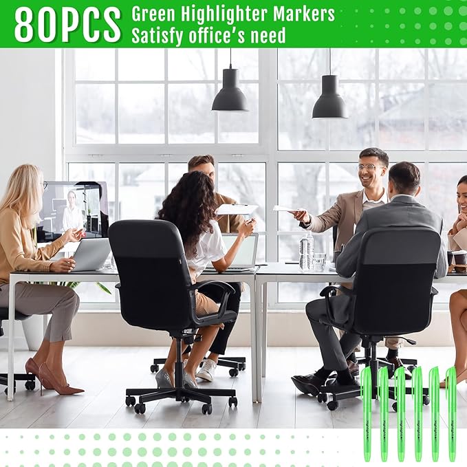 Fulmoon 80 Pieces Highlighters, Chisel Tip Bright Colors Quick Drying Markers for Adults Kids Highlighting in the Home School Office (Green)