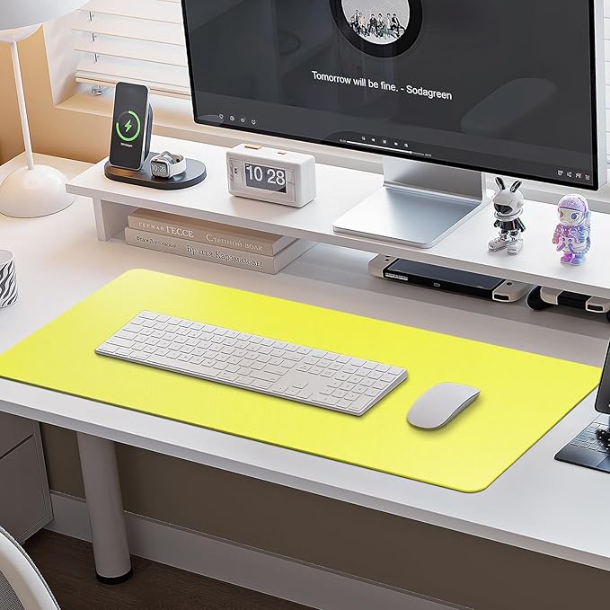 Boutilon Leather Desk Pad Protector,Non-Slip Mouse Pad,Laptop Desk Pad,Office Mouse Mat,Waterproof Leather Desk Blotter,Desk Writing Pad for Office and Home (S-Lemon,24"x 14")