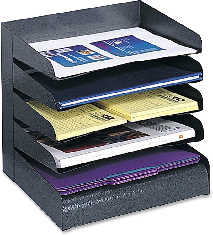 Safco 3127BL Steel Desk Organizer Tray Sorter with 5 Shelves, Black