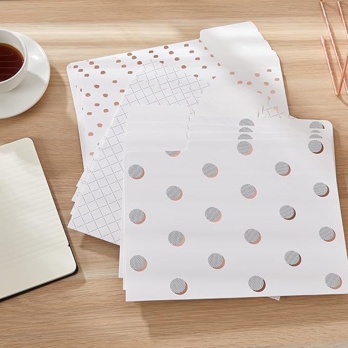 Y YOMA 12 Pack Rose Gold File Folders Letter Size Decorative File Folder Cute Pretty Colored Heavyweight Filing Folder Office Supplies File Organizers for Office School Home Desktop with 1/3-Cut Tab