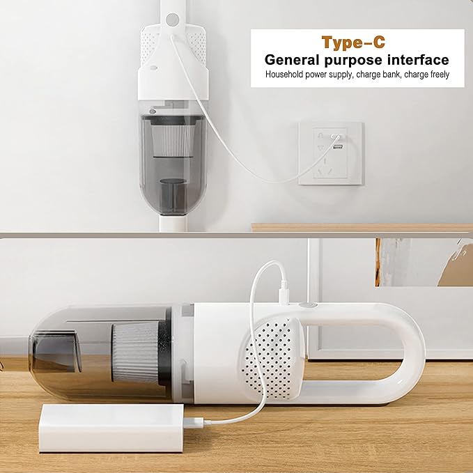SIPPON 6-in-1 Lightweight Stick Vacuum Cleaner with 100W Powerful Motor, Mini Portable Household Handheld Vacuum Cleaner for Domestic Hard Floors, Carpets and Pet Hair (White Cordless Without Plug)