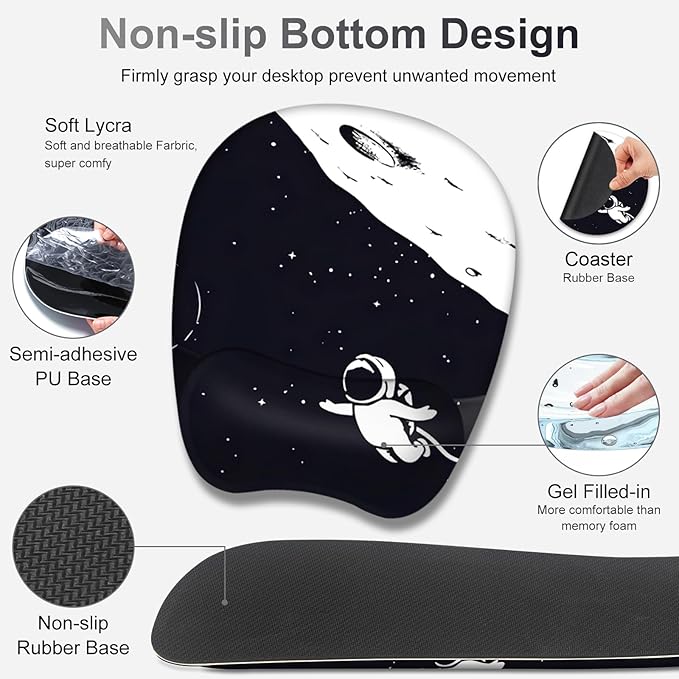 Large Mouse Pad, Keyboard Wrist Rest Set, Ergonomic Mouse Pad with Wrist Support, Desk Mat with Stitched Edges + Coaster, Extended Desk Pad Waterproof Desk Mat for Home Office Game I Space Astronaut