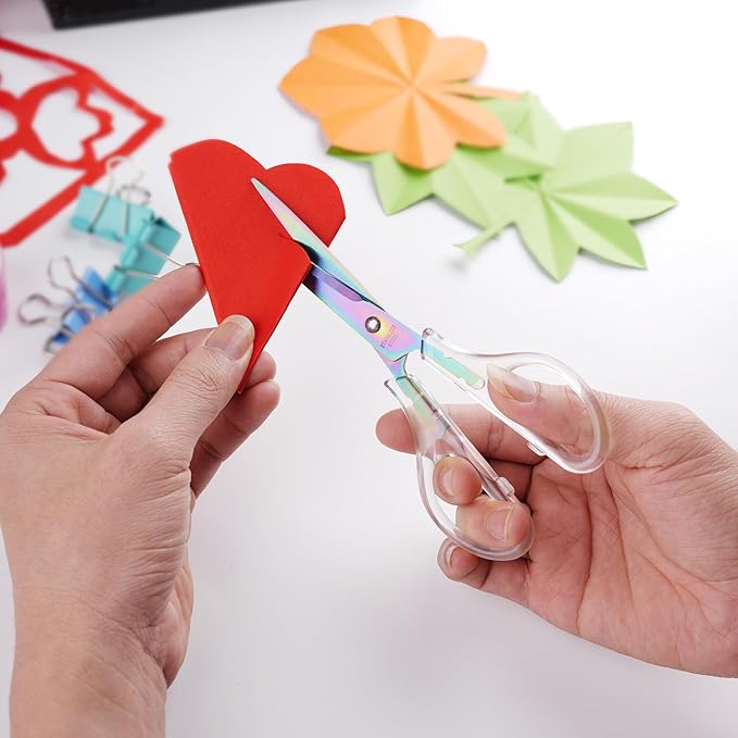 Acrylic Scissors, 4-Pack (9.4"/8"/6.8"/4"), Clear Comfort-Grip Handles, Titanium Coated Blades, Sharp, Heavy Duty, Ambidextrous, Transparent + Rainbow