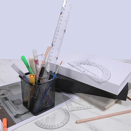 6 PCS Clear School Rulers Set, 2 Straight Rulers 12|6", 2 Protractors 180 Degree, 2 Triangle Ruler 45 | 60 Degree, Geometry Math Ruler Measuring Tool for School Office Home