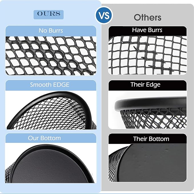 Pen Holder Mesh Pencil Holder Metal Pen Holder Cup Pencil Cup Holder for Desk Office Pen Organizer Black, 4 Pack