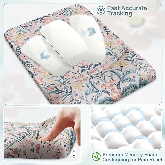 iCasso Mouse Pad with Wrist Rest,Large Desk Mat Set,Ergonomic Keyboard Pad with Wrist Support,Non-Slip Mouse Mat for Women,Cute Floral Computer Mat for Home Office Gaming (Pink Floral)