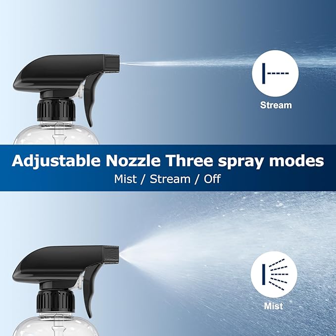 Veco 10oz Spray Bottle with Adjustable Nozzle, 360° Water Spray Bottles for Cleaning Solution, Plastic Spray Bottles for Hair Cooking Plant Pet, No Leak and Clog (2 Pack & Foldable Funnel)