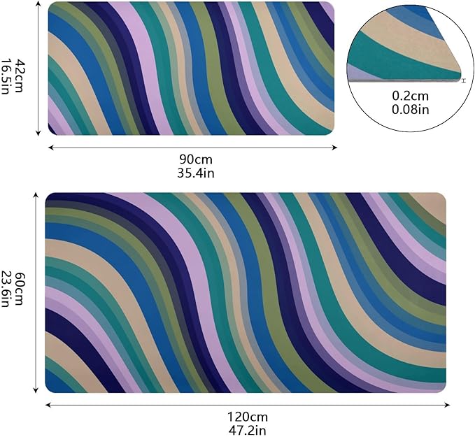 Mouse Pad Desk Mat Leather Desk Pad Large Gaming Desk Cover Protector Mat for Keyboard Computer Laptop Office Waterproof 35.4 x 16.5 Inch Swirls Waves