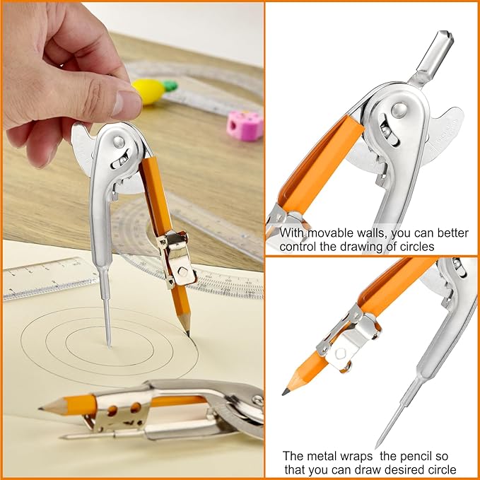 120 Pieces Geometry Math Set Compass for Geometry Math Compass and Protractor Set Include Metal Compass with Pencil Plastic Ruler and Protractor for Student School Office Woodworking Drawing Tools
