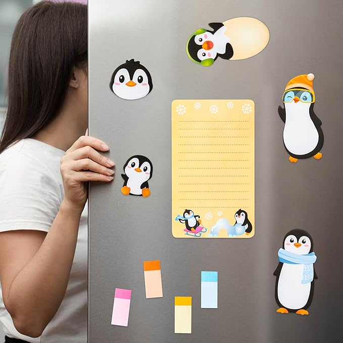 B1ykin Sticky Notes Set - Cartoon Theme Cute Self-Stick Notes Pad Teacher Appreciation Gifts， Self-Adhesive Writing Memo Pages Sticky to Do Notepad for Kids Employee School Office (Penguin)
