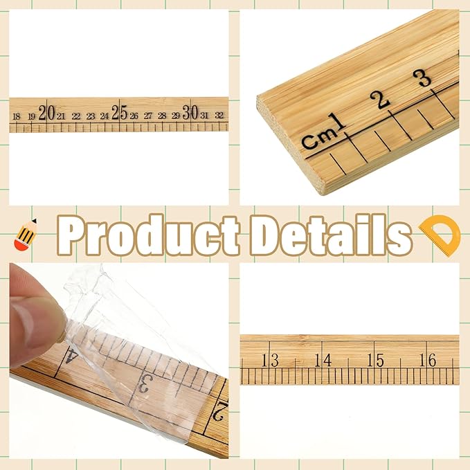 Fulmoon 12 Pieces Wood Double Sided Meter Stick Yard Stick Thick Wooden Ruler Yardsticks Bulk for School Classroom Home Office Kids Measuring Meterstick(39")