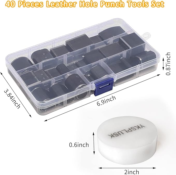 40 Pieces Leather Hole Punch Tool, Multiple Shapes Hole Punch Set for Belts, Leather Cutting Dies Kit with Storage Case & Mat, Hollow Punch Cutter Tool for Handmade DIY Crafts