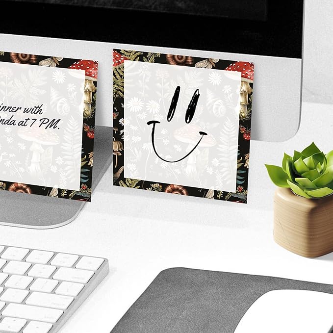 Sticky Notes, 2 Pads, 3x3 inches, Cute Colorful Fun Self-Stick Note Pads, Easy Post, Strong Adhesive Notepad Black Forest Mushrooms