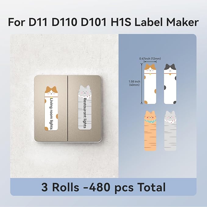 NIIMBOT Thermal Label 3 Rolls Set Home School Office Storage and Organization for NIIMBOT D11 D110 D101 H1S Label Maker (1240CAT)