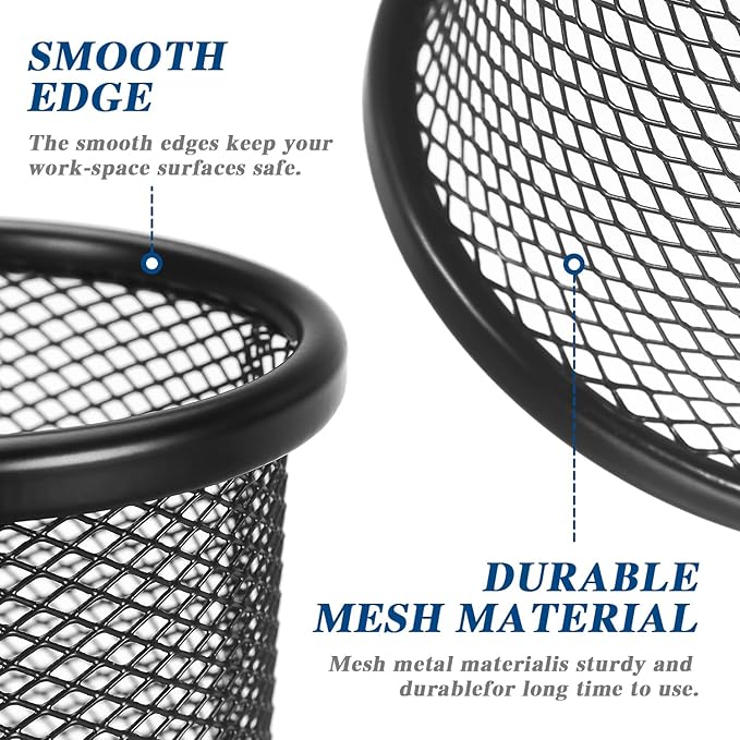 Tamaki Pen Holder Cup for Desk, Wire Mesh Pencil Cup Holder for Desk Office Pen Organizer (Black)